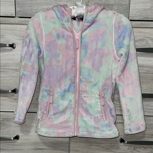 Lands' End Girls Softest Fleece Hooded Jacket Soft Multi Tie Dye Kids Medium